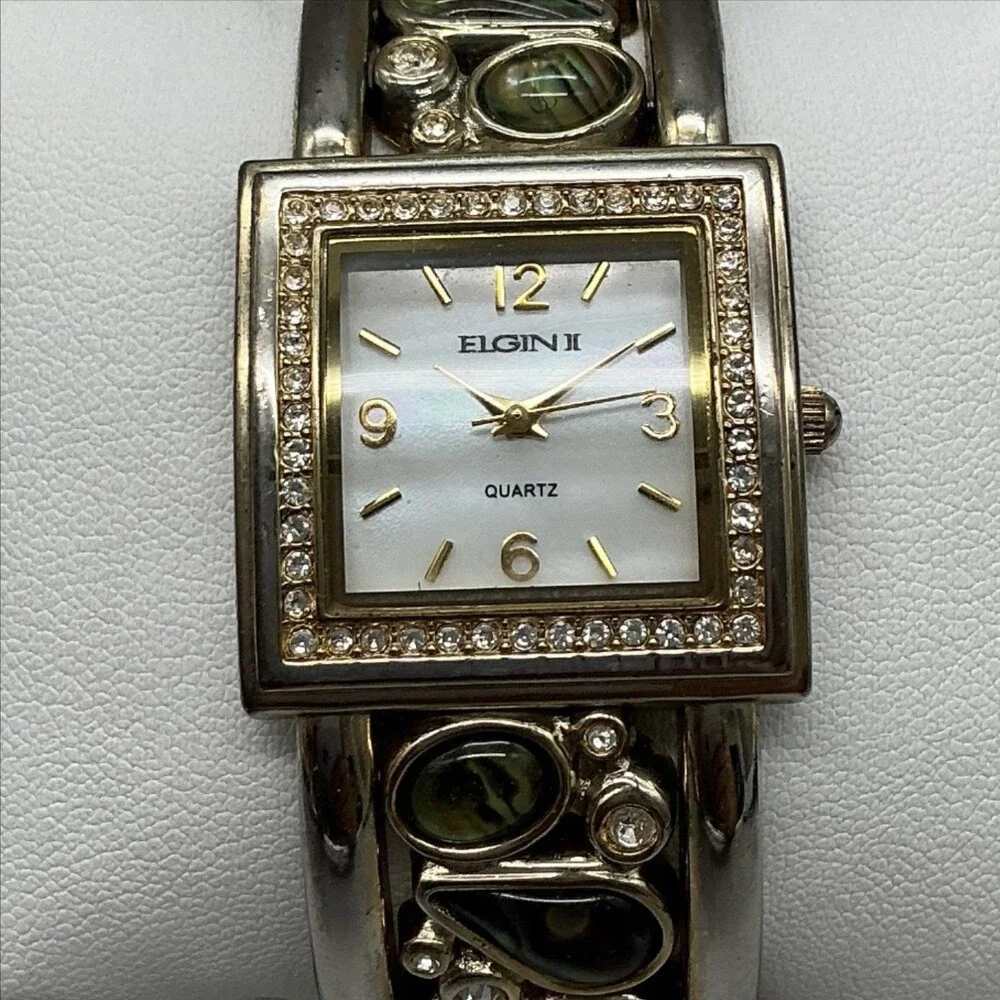 Elgin II EL538 Womens Watch 28mm MOP Dial Silver Tone Bangle New Battery 7